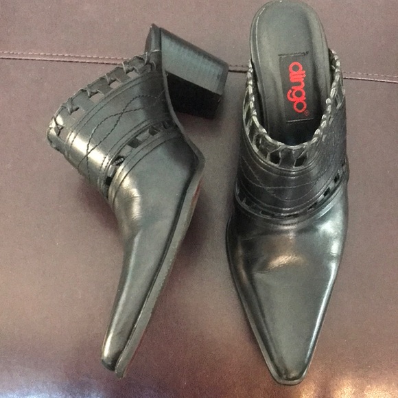 dingo Shoes - Dingo Cowboy Western Black Pointed Toe Leather Heeled Mules 2A